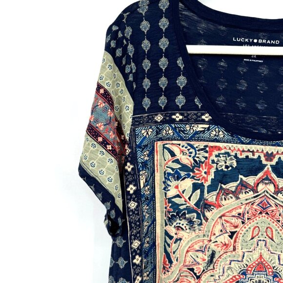 Lucky Brand Womens Persian Carpet T-Shirt Printed Short Sleeve Boho Tee Size 3X - Picture 5 of 10